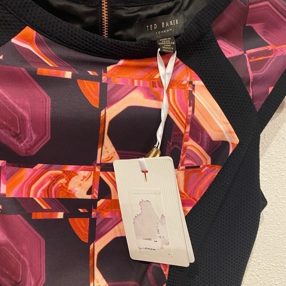 NWT TED BAKER LONDON Jasmaii Pink and Black Geometric Print Panel Dress Size 2 - Picture 3 of 5
